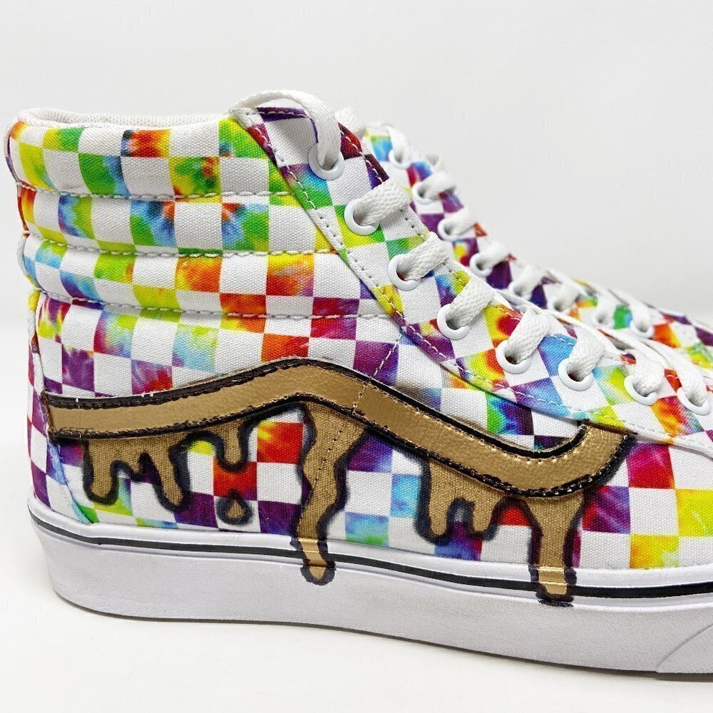 VANS | Customized Unique Tie Dye Checkerboard SK8-HI High Tops 12 Mens - Picture 10 of 15